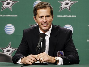 In this Nov. 22, 2014, file photo, Hockey Hall of Fame inductee Mike Modano talks about his time in the league during a press conference in Dallas. (AP Photo/Brandon Wade, File)