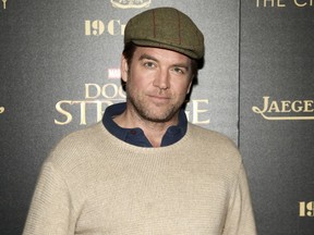 In this Nov. 1, 2016 file photo, Michael Weatherly attends a special screening of "Doctor Strange" at AMC Empire 25 in New York. CBS is defending its handling of a sexual harassment by Weatherly, star of the drama series "Bull." CBS Entertainment President Kelly Kahl said Wednesday that Weatherly "owned" his mistake and was apologetic and remorseful. Last year, CBS reached a $9.5 million confidential settlement with actress Eliza Dushku after she alleged on-set sexual comments from Weatherly made her uncomfortable.