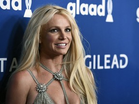 This April 12, 2018, file photo shows Britney Spears at the 29th annual GLAAD Media Awards in Beverly Hills, Calif.