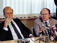 In a June 11, 2019 file photo, Claus von Bulow with attorney Thomas Puccio at press conference in law offices of Strook and Strook and Lavan in New York.