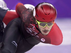 Canada's Samuel Girard, of Ferland-et-Boilleau, Que., competes in the men's 1000-metre short-track speedskating quarter-finals at the 2018 Olympic Winter Games, in Gangneung, South Korea on February 17, 2018. Olympic short-track speedskating champion Samuel Girard has announced his retirement from the sport. The 22-year-old from Ferland-et-Boilleau, Que., won a gold medal in the men's 1,000 metres and helped Canada to a bronze in the 5,000-metre relay at the 2018 Winter Olympics in Pyeongchang, South Korea.