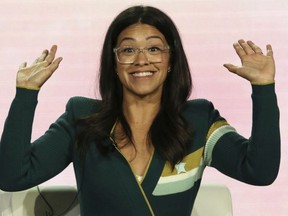 In a Thursday, Jan. 31, 2019 file photo, Gina Rodriguez speaks in the A Final Farewell to "Jane the Virgin" panel during the CW TCA Winter Press Tour, in Pasadena, Calif. Rodriguez has gotten married. The 34-year-old shared a video on Instagram of the Saturday, May 4, 2019 wedding to Joe LoCicero.