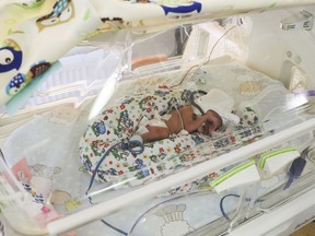 Incubators with one of the sextuplets, believed to be Poland's first ever and said to be doing fine, that have all been placed in incubators to assist their development at the University Hospital in Krakow, Poland, on Tuesday, 21 May 2019. (AP Photo/Beata Zawrzel)