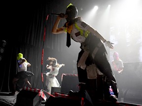 Russian feminist protest punk rock group Pussy Riot plays at La Trastienda in Montevideo, on April 13, 2019.