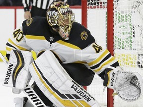 The strong play of goalie Tuukka Rask is one of the reason the Boston Bruins have won seven consecutive games. (Gerry Broome/The Associated Press)