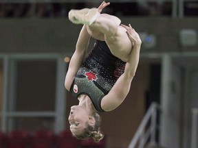 Canada's Rosie MacLennan, from King City, Ont., performs her gold medal winning routine during the trampoline gymnastics finals at the 2016 Summer Olympics Friday, August 12, 2016 in Rio de Janeiro, Brazil.