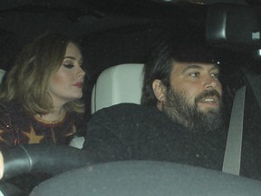 Adele and Simon Konecki are pictured leaving the Sony Music Brit Awards 2016 party held at the Arts Club, London,  Feb. 25, 2016. (WENN.com)