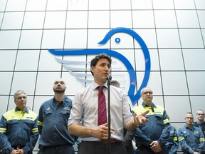 Prime Minister Justin Trudeau speaks during a visit to the Alouette aluminum plant in Sept-Iles, Que. on Tuesday, May 21, 2019.