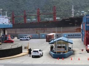 A view from the top of a two-storey building in Fagatogo village overlooking the Port of Pago Pago, as the North Korean cargo ship, Wise Honest, docks at the main docking section of Pago Pago Harbor, Saturday, May 11, 2019, in Pago Pago, American Samoa.