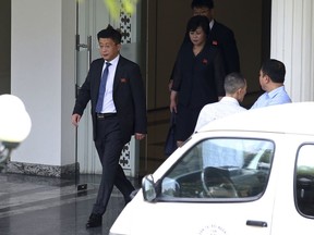 In this Feb. 21, 2019, file photo, Kim Hyok Chol, left, North Korea's special representative for U.S. affairs, leaves the Government Guest House in Hanoi, Vietnam. (AP Photo, File)