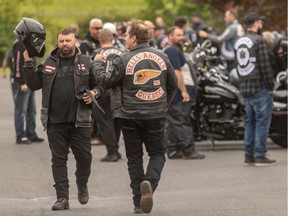 Hells Angels attend the funeral of Andre (Frise) Sauvageau in Montreal on June 20, 2019.
