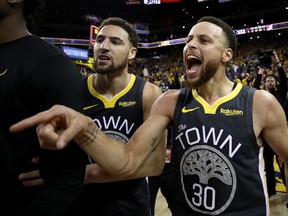 The Raptors need to limit the open looks they allowed to Klay Thompson (left) and Steph Curry in Game 5. Getty images