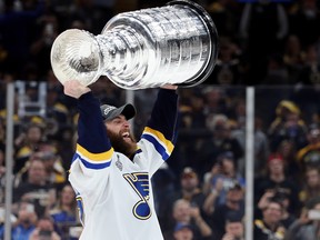 Alex Pietrangelo of the St. Louis Blues celebrates with the Stanley Cup after defeating the Boston Bruins in Game Seven to win the 2019 NHL Stanley Cup Final at TD Garden on June 12, 2019 in Boston, Massachusetts.