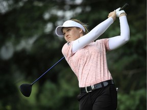 Brooke Henderson of Smiths Falls hits her tee shot on the second hole during the third round of the Meijer LPGA Classic at Blythefield Country Club on June 15, 2019 in Grand Rapids, Mich.