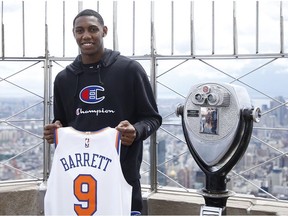 NBA draft pick, RJ Barrett visits the Empire State Building as it hosts New York Knicks NBA draft picks on June 21, 2019 in New York City.