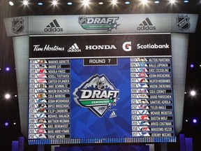 A view of the Round Seven draft board during the 2019 NHL Draft at Rogers Arena on June 22, 2019 in Vancouver, Canada.