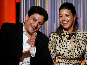 Mauro Colagreco, the chef-owner of Mirazur restaurant, and his wife Julia Colagreco speak at a press conference after receiving the award for Best Restaurant during the World's 50 Best Restaurants Awards at the Marina Bay Sands in Singapore, June 26, 2019. REUTERS/Feline Lim