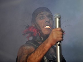 Singer Till Lindemann of the German industrial metal rockers Rammstein in concert at Rexall Place in Edmonton.
