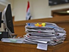 A picture shows a courtroom at Baghdad's Karkh main appeals court building in the western sector of the Iraqi capital on May 29, 2019 where French jihadists accused of belonging to the Islamic state are being tried. - The Baghdad court sentenced a Frenchman to death for joining the Islamic State group, bringing to seven the number of French jihadists on death row in Iraq.