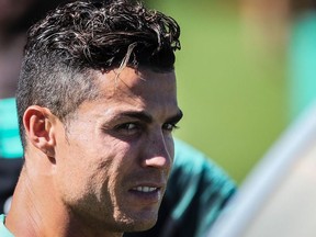 Portugal's forward Cristiano Ronaldo arrives for a training session at Portugal's "Cidade do Futebol" training camp in Oeiras in the outskirts of Lisbon on May 29, 2019 as part of preparations for the final stage of the UEFA Nations League.