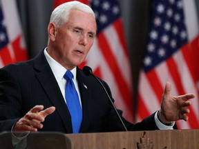 US Vice President Mike Pence speaks during a joint press conference with the Canadian Prime Minister in Ottawa, Ontario, on May 30, 2019.