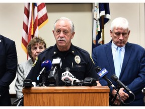 Virginia Police Chief James Cervera speaks to the press on June 1, 2019, in Virginia, Beach, Virginia. Cervera spoke about the May 31 mass shooting. - A municipal employee sprayed gunfire "indiscriminately" in a government building complex on May 31, 2019, police said, killing 12 people and wounding four in the latest mass shooting to rock the US.