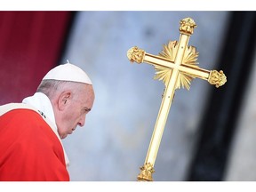 Pope Francis celebrates the Pentecost mass-vigil on June 8, 2019 in Saint Peter's square at the Vatican.