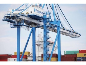 Cranes unload the freight ship MSC Gayane, after US authorities seized more than 16 tons of cocaine at the Packer Marine Terminal in Philadelphia, Pennsylvania on June 18, 2019.