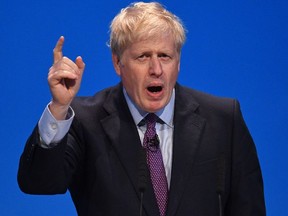 Conservative MP Boris Johnson speaks to the audience as he takes part in a Conservative Party leadership hustings event in Birmingham, central England on June 22, 2019.