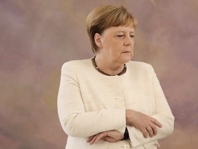 German Chancellor Angela Merkel attends a ceremony where the country's new Justice Minister was given her certificate of appointment by the German President at the presidential Bellevue Palace in Berlin on June 27, 2019. (KAY NIETFELD/AFP/Getty Images)