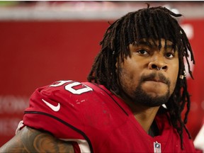 Defensive tackle Robert Nkemdiche of the Arizona Cardinals on the bench during the preseason NFL game against the Los Angeles Chargers at University of Phoenix Stadium on August 11, 2018 in Glendale, Ariz.  (Christian Petersen/Getty Images)