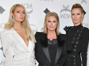 Paris Hilton, left, mom Kathy, centre, and sister Nicky attend the MCM global flagship store opening on Rodeo Drive on March 14, 2019 in Beverly Hills, Calif. (Amy Sussman/Getty Images)