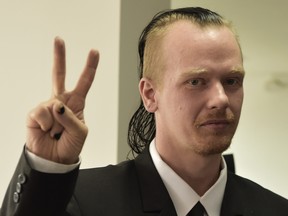 Ola Bini, a Swedish national accused of an alleged cyber-attack and who is close to WikiLeaks founder Julian Assange, is pictured before the appeal hearing to his order of preventive detention, at the Provincial Court of Pichincha in Quito, on May 2, 2019. (RODRIGO BUENDIA/AFP/Getty Images)