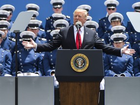 U.S. President Donald Trump speaks to cadets at the United States Air Force Academy graduation ceremony on May 30, 2019 in Colorado Springs, Colorado. (Photo by Michael Ciaglo/Getty Images)