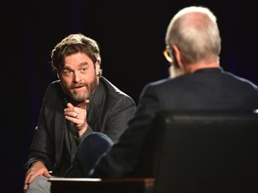 Zach Galifianakis and David Letterman speak onstage at the Netflix FYSEE "My Next Guest Needs No Introduction with David Letterman" ATAS Official Presentation and Reception at Raleigh Studios on May 23, 2019 in Los Angeles, Calif. (Emma McIntyre/Getty Images for Netflix)