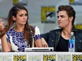 Actress Nina Dobrev and actor Paul Wesley attend CW's "The Vampire Diaries" panel during Comic-Con International 2014 at the San Diego Convention Center on July 26, 2014 in San Diego, Calif.  (Ethan Miller/Getty Images)