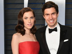 Allison Williams, left, and Ricky Van Veen attend the 2018 Vanity Fair Oscar Party hosted by Radhika Jones at Wallis Annenberg Center for the Performing Arts on March 4, 2018 in Beverly Hills, Calif.  (Dia Dipasupil/Getty Images)