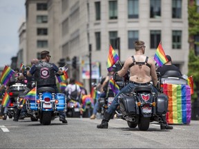 Motorcyclists leading the 2018 Boston Pride Parade stop on Berkeley St. on June 9, 2018 in Boston.  (Scott Eisen/Getty Images)