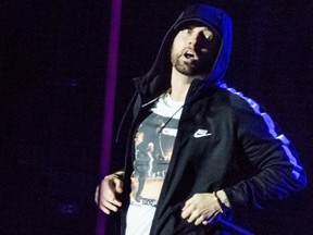 Singer Eminem performs at the Orange Stage during Roskilde Festival 2018, in Roskilde, Denmark, on July 4, 2018. (TORBEN CHRISTENSEN/AFP/Getty Images)