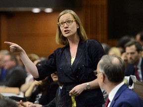 Minister of Democratic Institutions Karina Gould stands during question period in the House of Commons on Parliament Hill in Ottawa on June 10, 2019.
