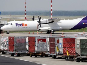 A Fedex ATR 72-200F cargo plane awaits loading at Vaclav Havel Airport in Prague, Czech Republic, June 6, 2018.