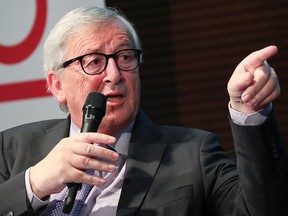 European Commission President Jean-Claude Juncker speaks during an interview with Politico Playbook Live in Brussels, Belgium June 11, 2019.