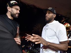 Marc Gasol (L) and Kawhi Leonard of the Toronto Raptors celebrate their NBA championship at XS Nightclub at Wynn Las Vegas on June 14, 2019 in Las Vegas, Nevada. (David Becker/Getty Images)