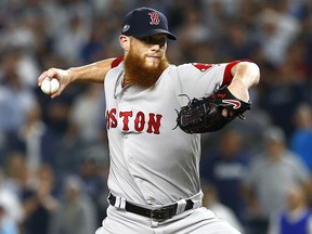 Craig Kimbrel of the Boston Red Sox throws a pitch against the New York Yankees at Yankee Stadium on October 9, 2018 in New York. (Mike Stobe/Getty Images)