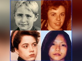 Toronto Police are highlighting the historical missing children cases of (clockwise from top left) Richard 'Peewee' Marlow, Helga Kaserer, Amber Carrie Potts and Nancy Liou.