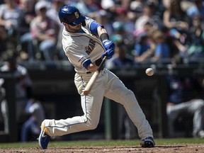 Mitch Haniger of the Seattle Mariners hits a two-run home run at T-Mobile Park on May 19, 2019 in Seattle. (Stephen Brashear/Getty Images)