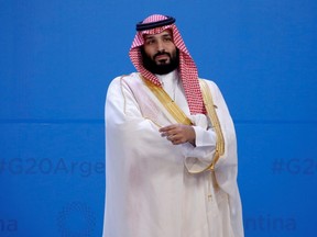 Saudi Arabia's Crown Prince Mohammed bin Salman waits for the family photo during the G20 summit in Buenos Aires, Argentina on Nov. 30, 2018.