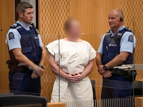 Brenton Tarrant, charged for murder in relation to the mosque attacks, is seen in the dock during his appearance in the Christchurch District Court, New Zealand March 16, 2019. (Mark Mitchell/New Zealand Herald/Pool via REUTERS/File Photo)
