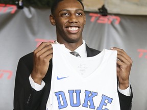 Canadian basketball star R.J Barrett announced his college choice to be Duke on Friday November 10, 2017 in Brampton. (Veronica Henri/Toronto Sun)