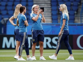 Sweden players during the stadium visit at the Parc des Princes in Paris France on June 23, 2019.